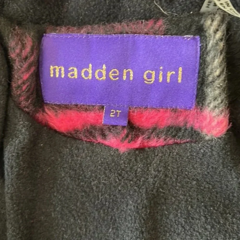 NWT Madden Girl Wool blend Pink plaid coat sz2T